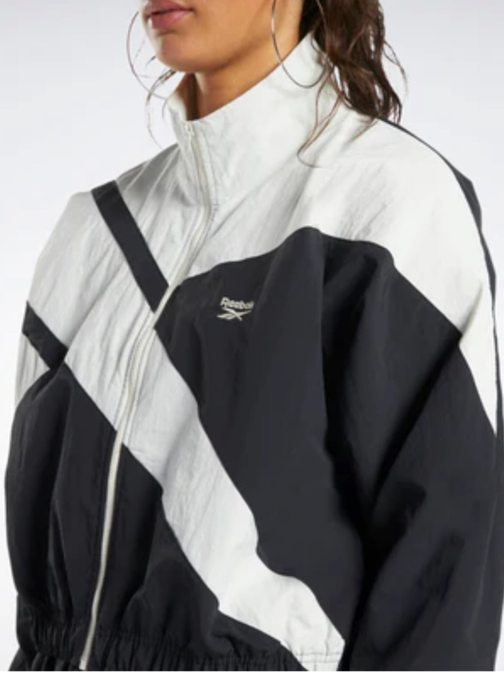 Reebok Black & White full zip grunge streetwear Colorblock Bomber Jacket NWT